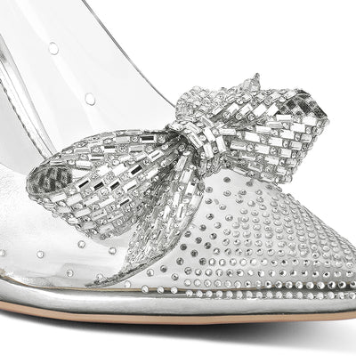 rhinestones embellished clear pump shoes#color_silver