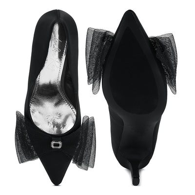 diamante embellished bow stiletto pumps#color_black