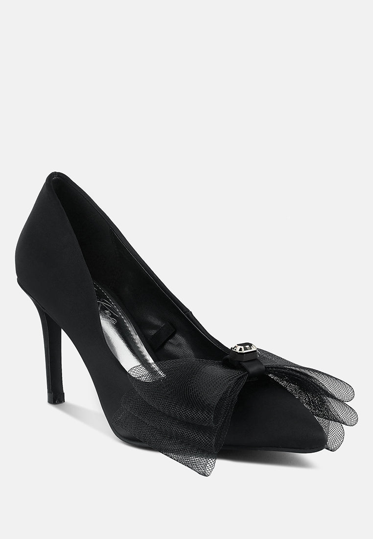 diamante embellished bow stiletto pumps#color_black