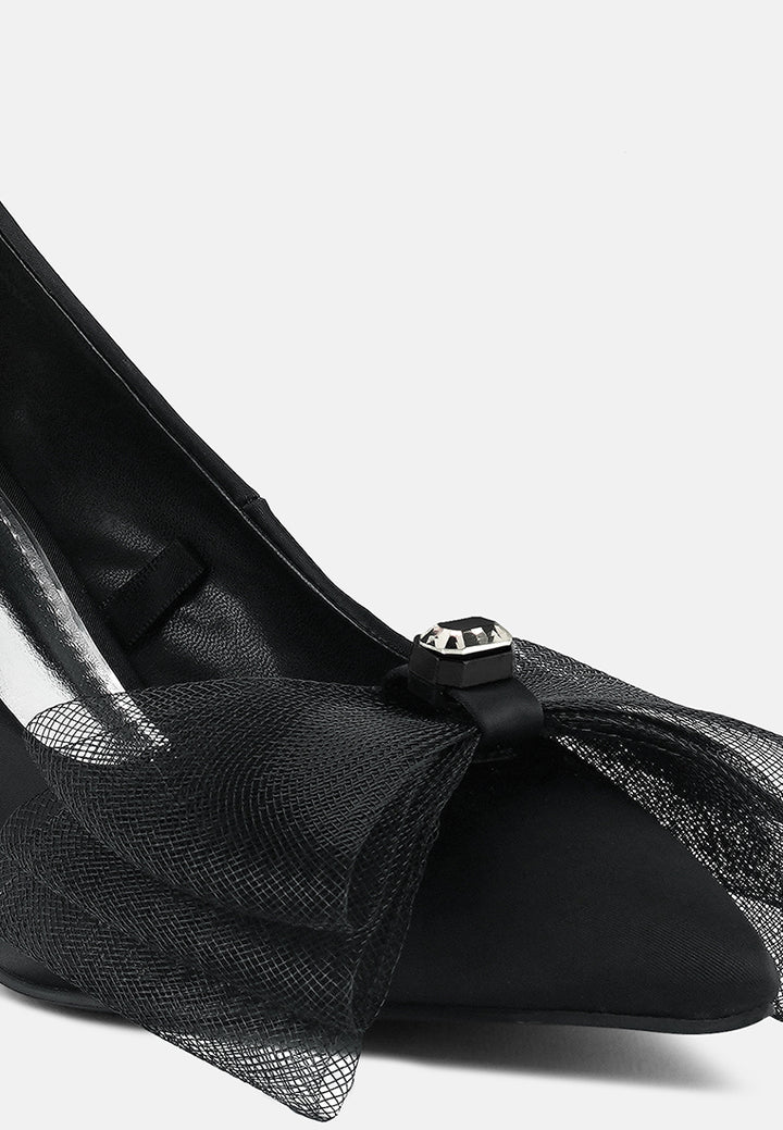 diamante embellished bow stiletto pumps#color_black