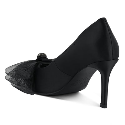 diamante embellished bow stiletto pumps#color_black