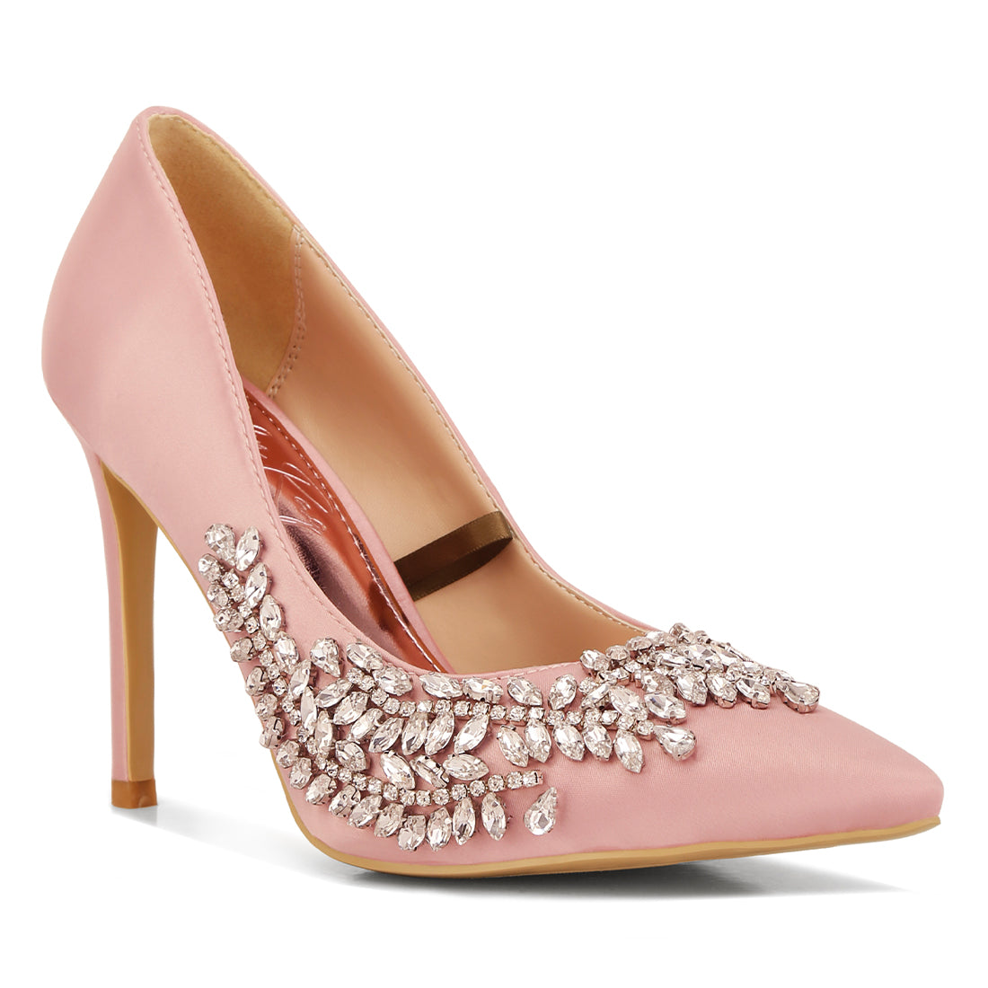 rhinestones embellished satin stiletto pumps#color_blush