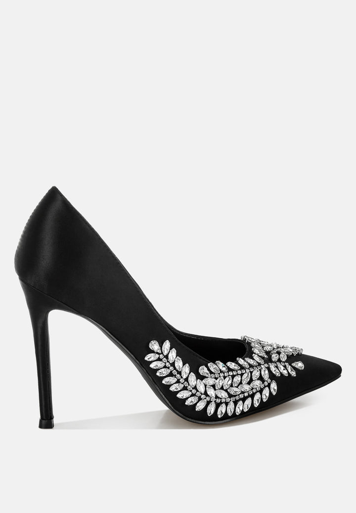 Women Ashlyn Rhinestones Embellished Satin Stiletto Pumps