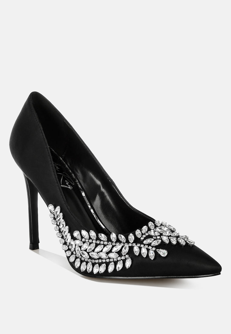 Women Ashlyn Rhinestones Embellished Satin Stiletto Pumps