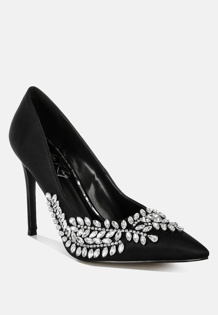 Women Ashlyn Rhinestones Embellished Satin Stiletto Pumps