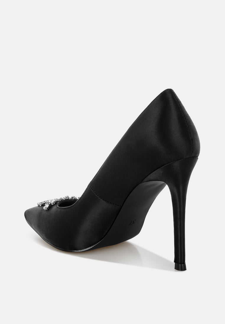 Women Ashlyn Rhinestones Embellished Satin Stiletto Pumps
