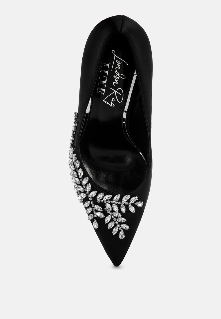 Women Ashlyn Rhinestones Embellished Satin Stiletto Pumps
