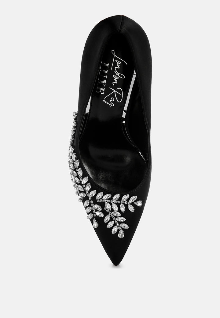 Women Ashlyn Rhinestones Embellished Satin Stiletto Pumps