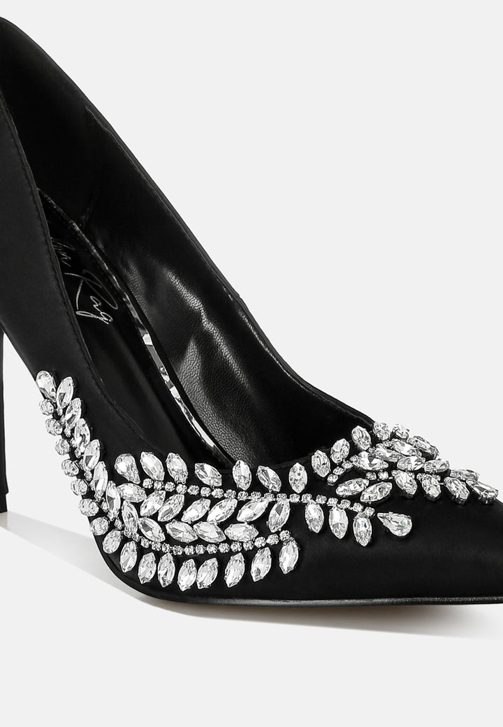 Women Ashlyn Rhinestones Embellished Satin Stiletto Pumps