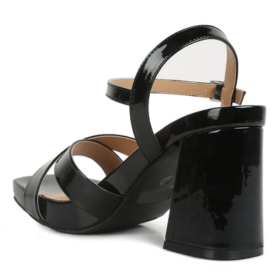 criss cross block heels sandals#color_black