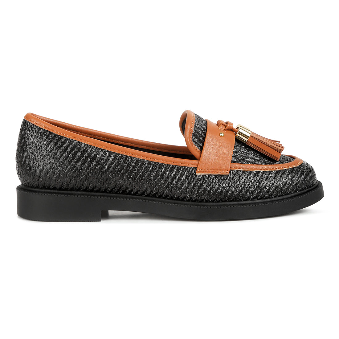 tassle detail raffia loafers#color_black