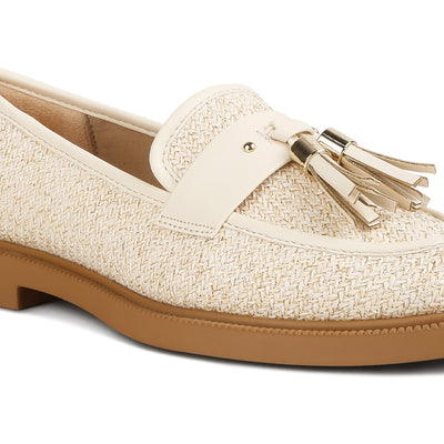 tassle detail raffia loafers#color_cream