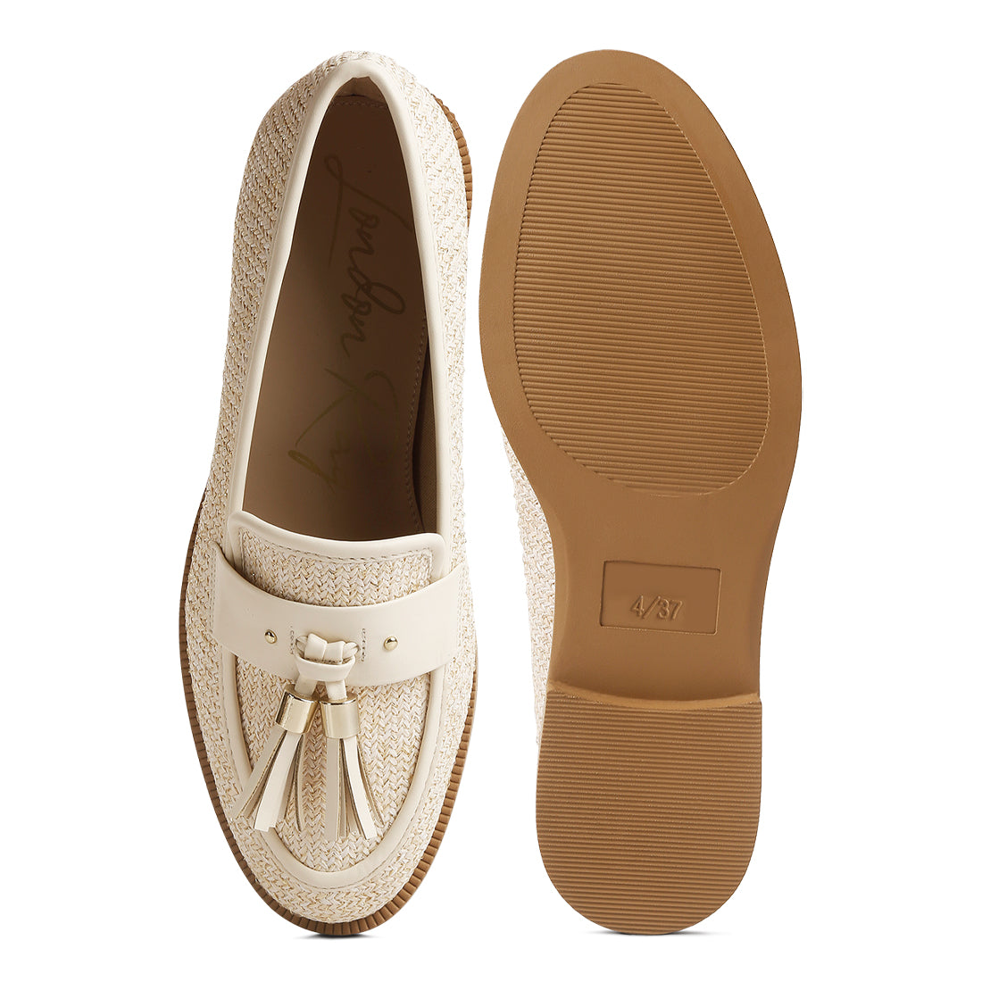 tassle detail raffia loafers#color_cream