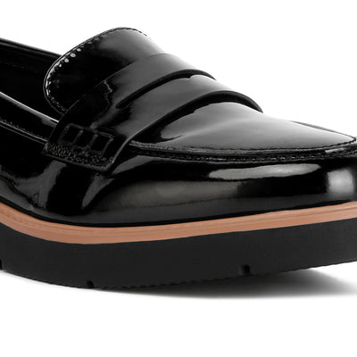 Black Patent PU Wedge Heel Loafer