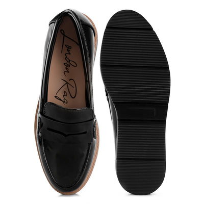 Black Patent PU Wedge Heel Loafer