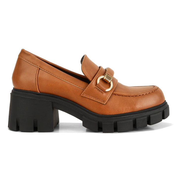 Tan Chunky Platform Loafers