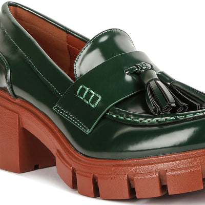 tassels detail chunky loafers#color_dark-green