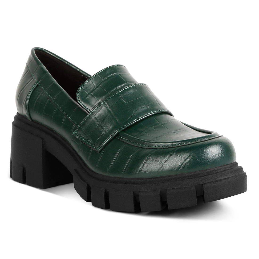 chunky block heel loafers#color_dark-green