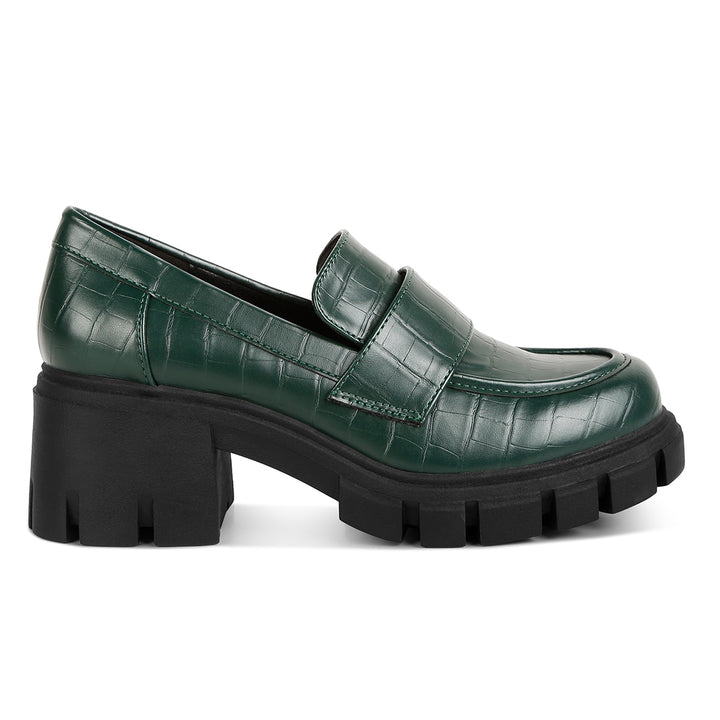 chunky block heel loafers#color_dark-green