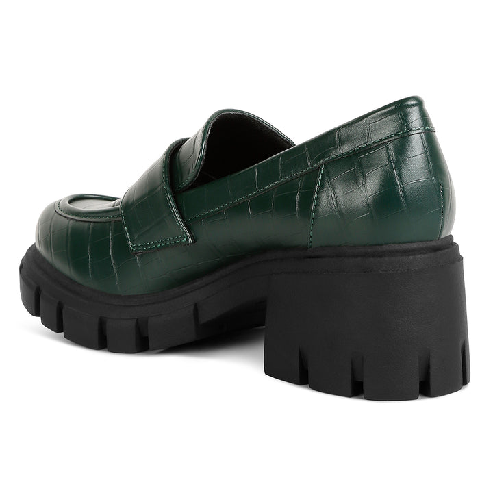 chunky block heel loafers#color_dark-green