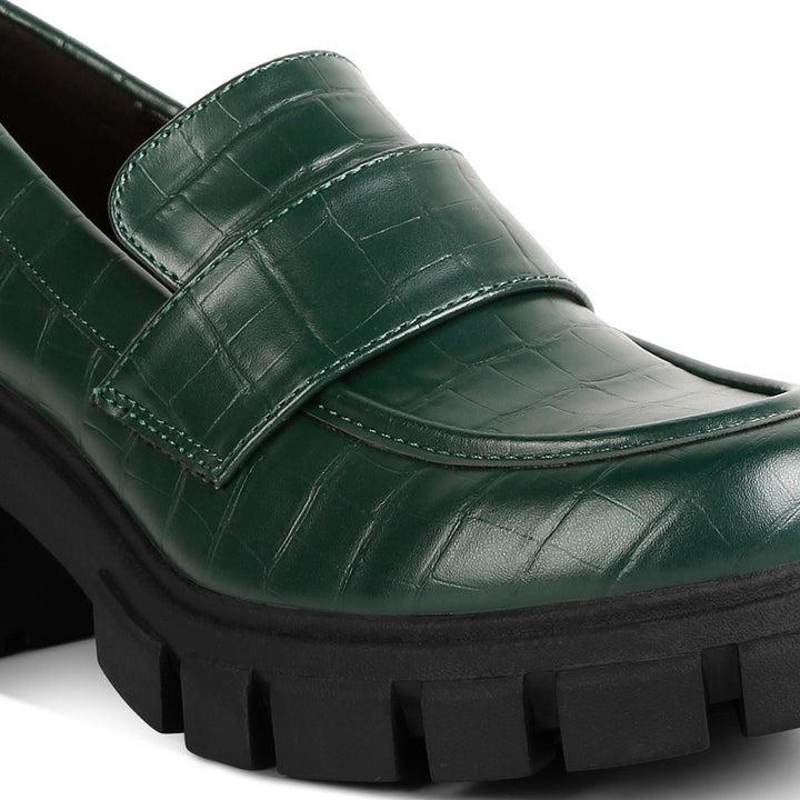 chunky block heel loafers#color_dark-green