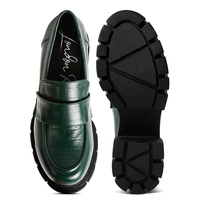 chunky block heel loafers#color_dark-green