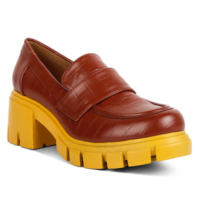 chunky block heel loafers#color_tan