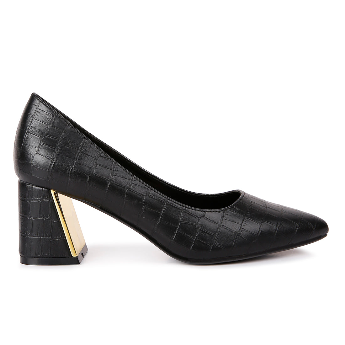 croc block heel pump shoes#color_black