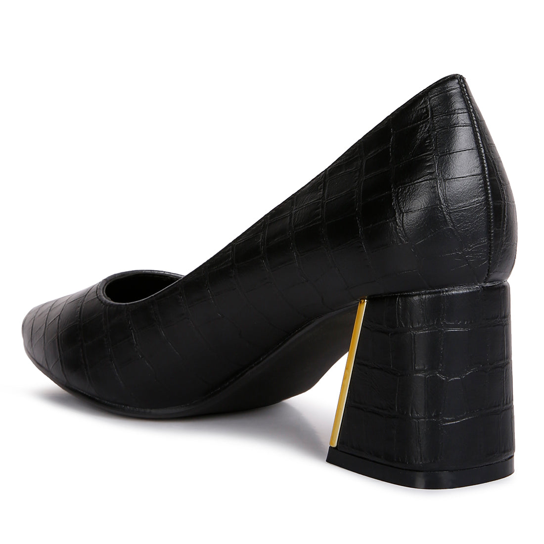 croc block heel pump shoes#color_black