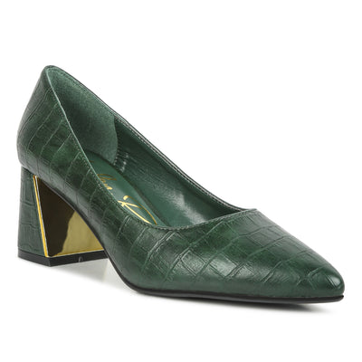 croc block heel pump shoes#color_green