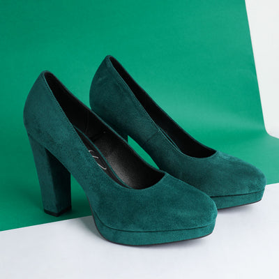 delia seude block heel pumps#color_green