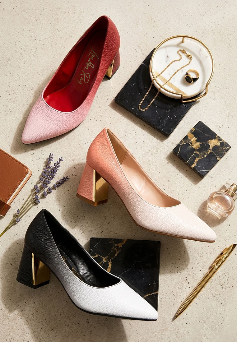 women metallic accent block heel pumps#color_beige