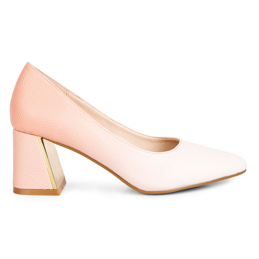 metallic accent block heel pumps#color_beige