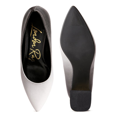 metallic accent block heel pumps#color_black