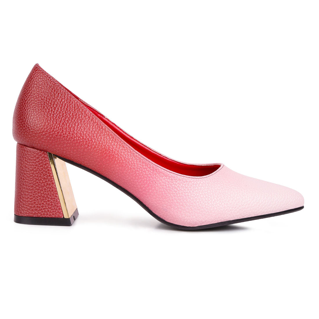 metallic accent block heel pumps#color_red