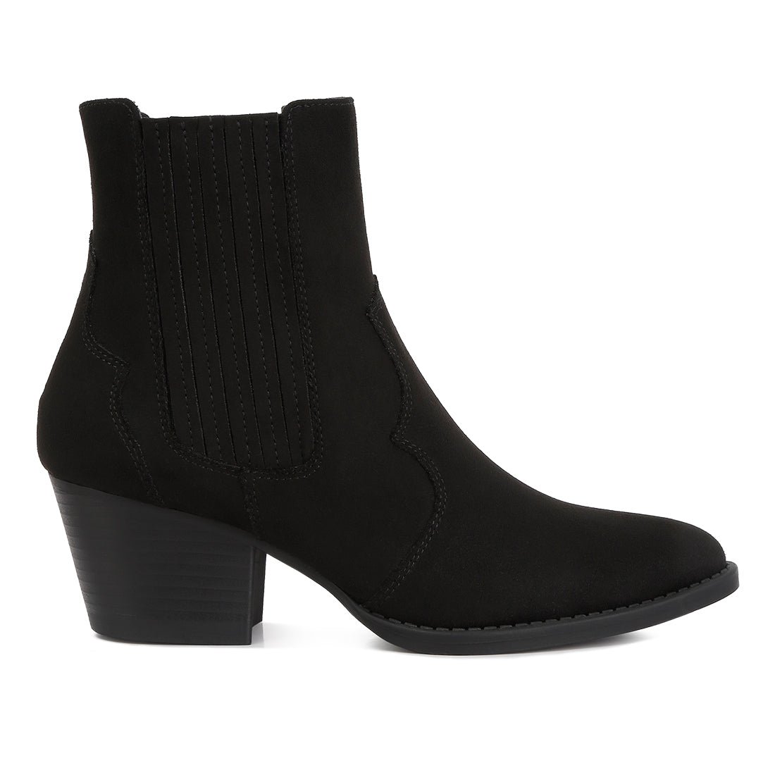 ankle length low heel cowboy boots#color_black