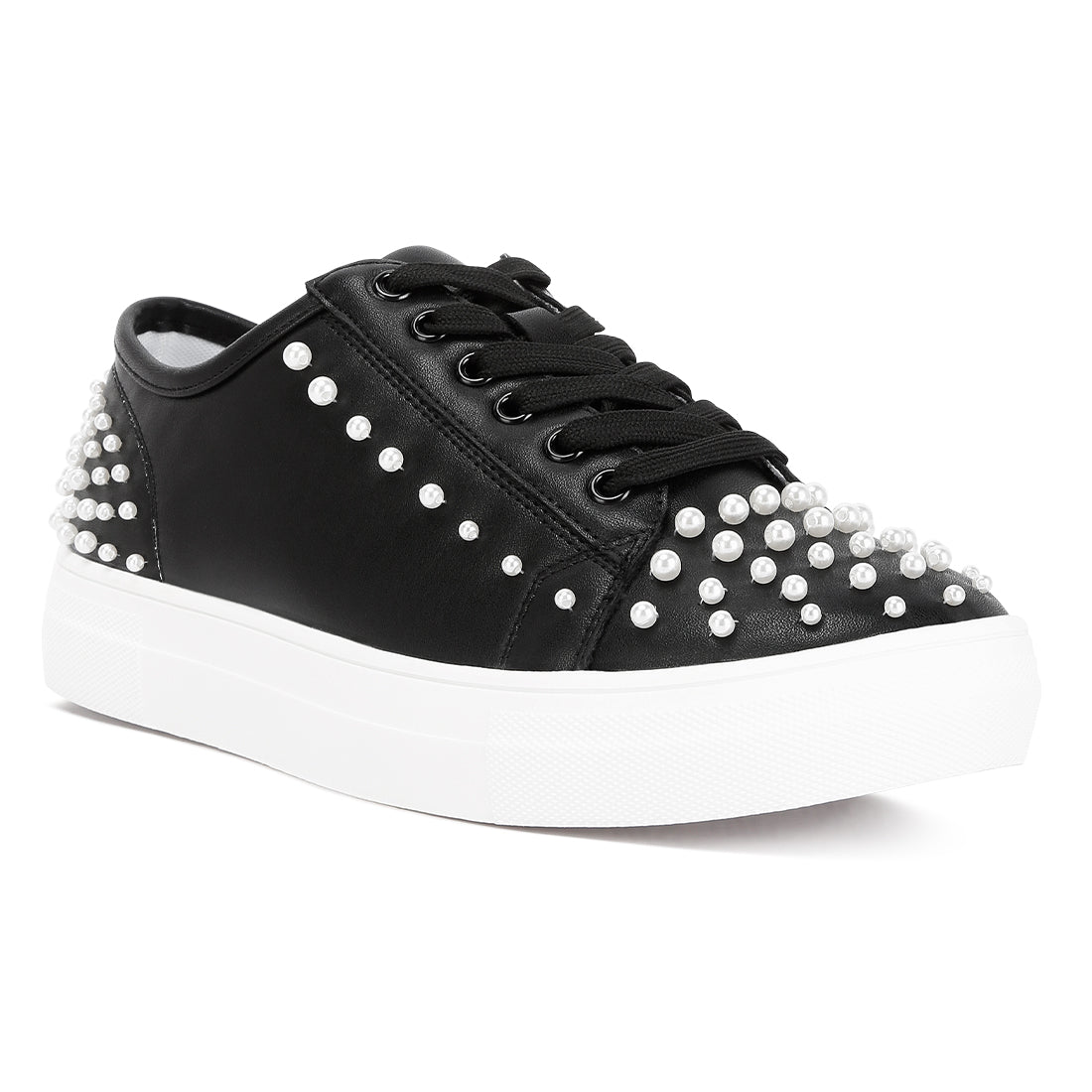 pearl embellished slip on sneakers#color_black