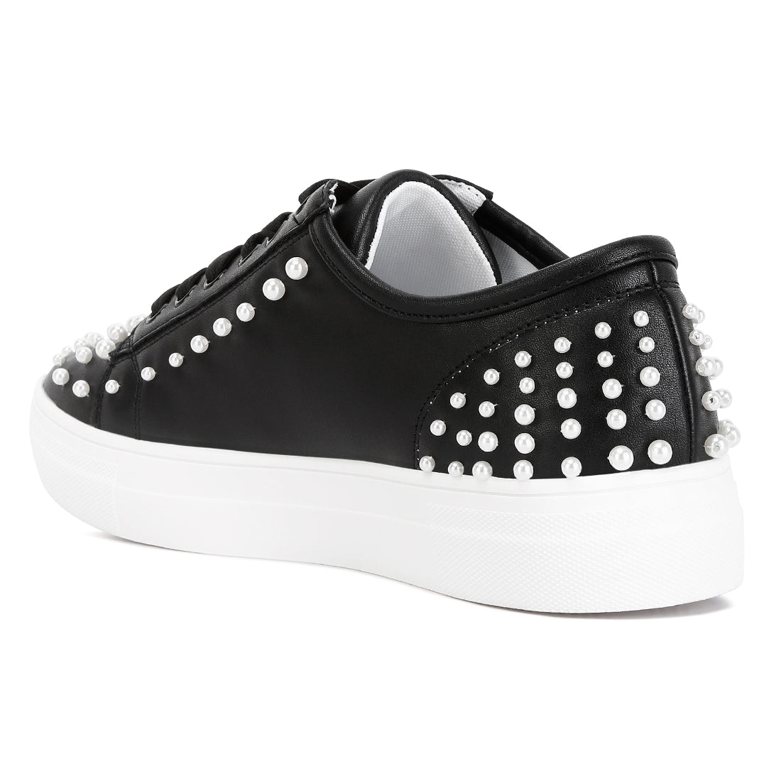 pearl embellished slip on sneakers#color_black