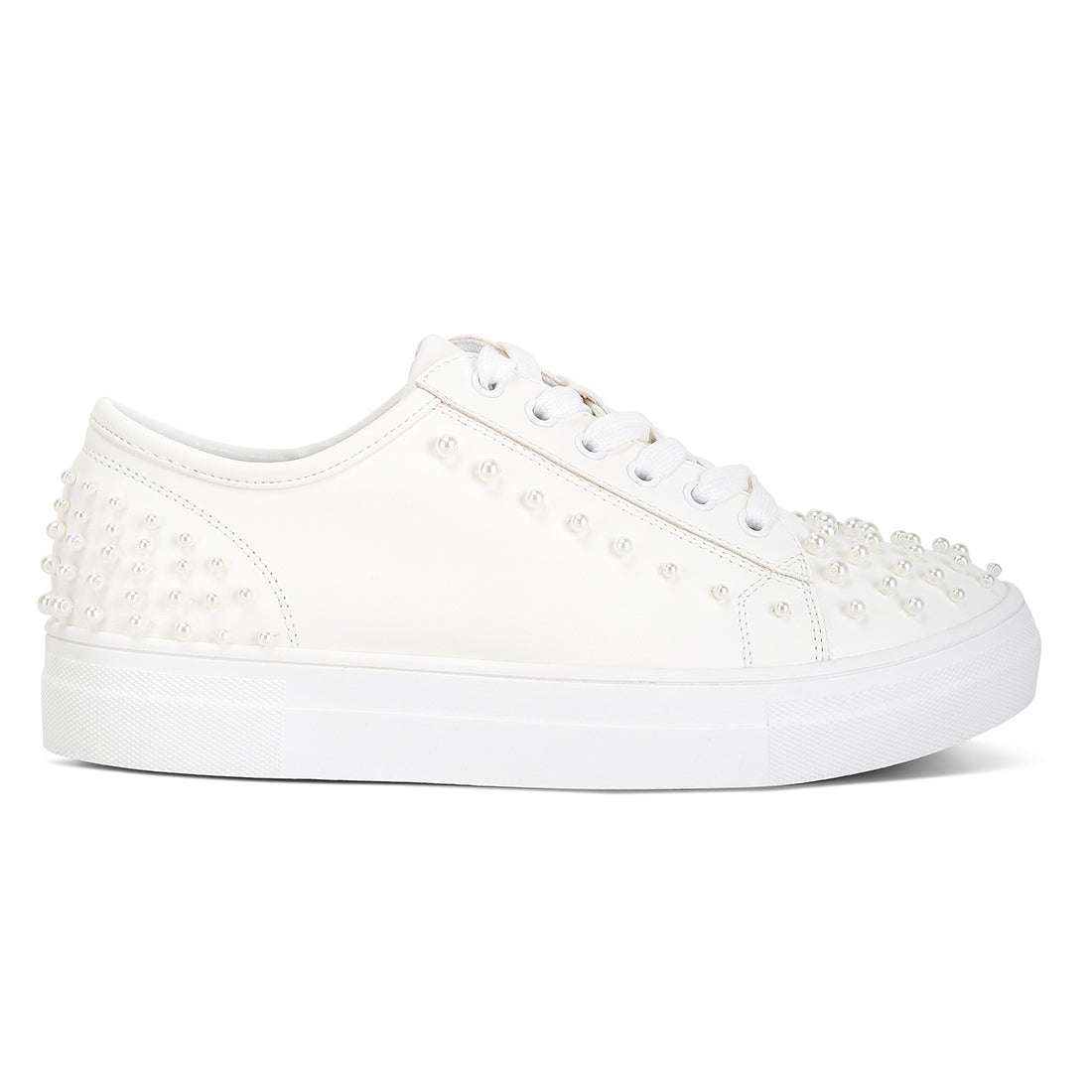 pearl embellished slip on sneakers#color_white
