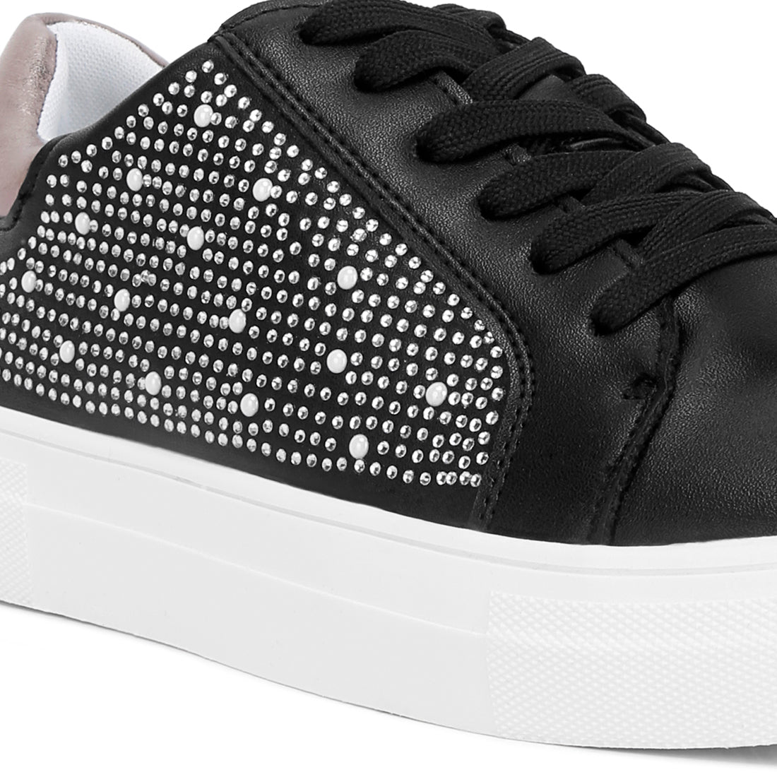 rhinestone & pearl embellished sneakers#color_black