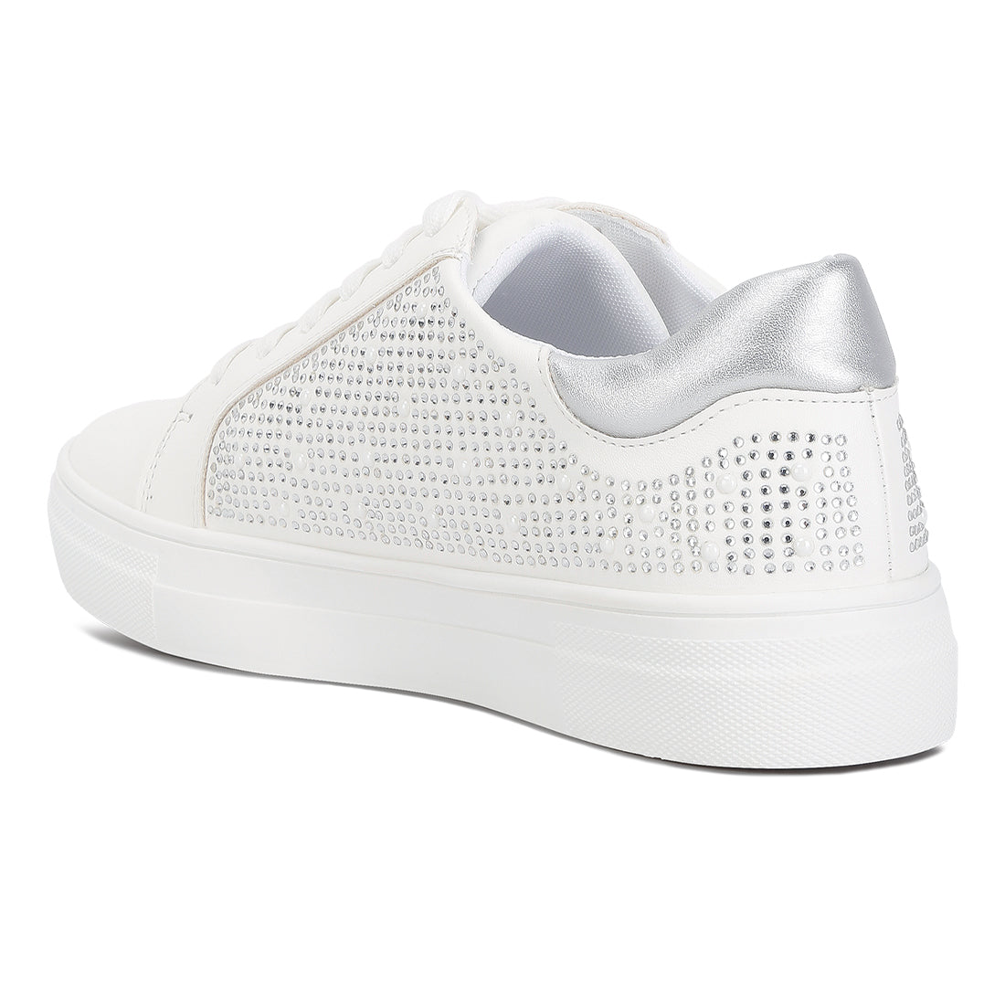 rhinestone & pearl embellished sneakers#color_white