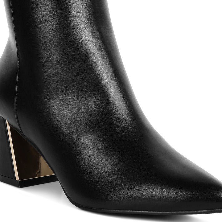 Metallic Accent Heel High Ankle Boots