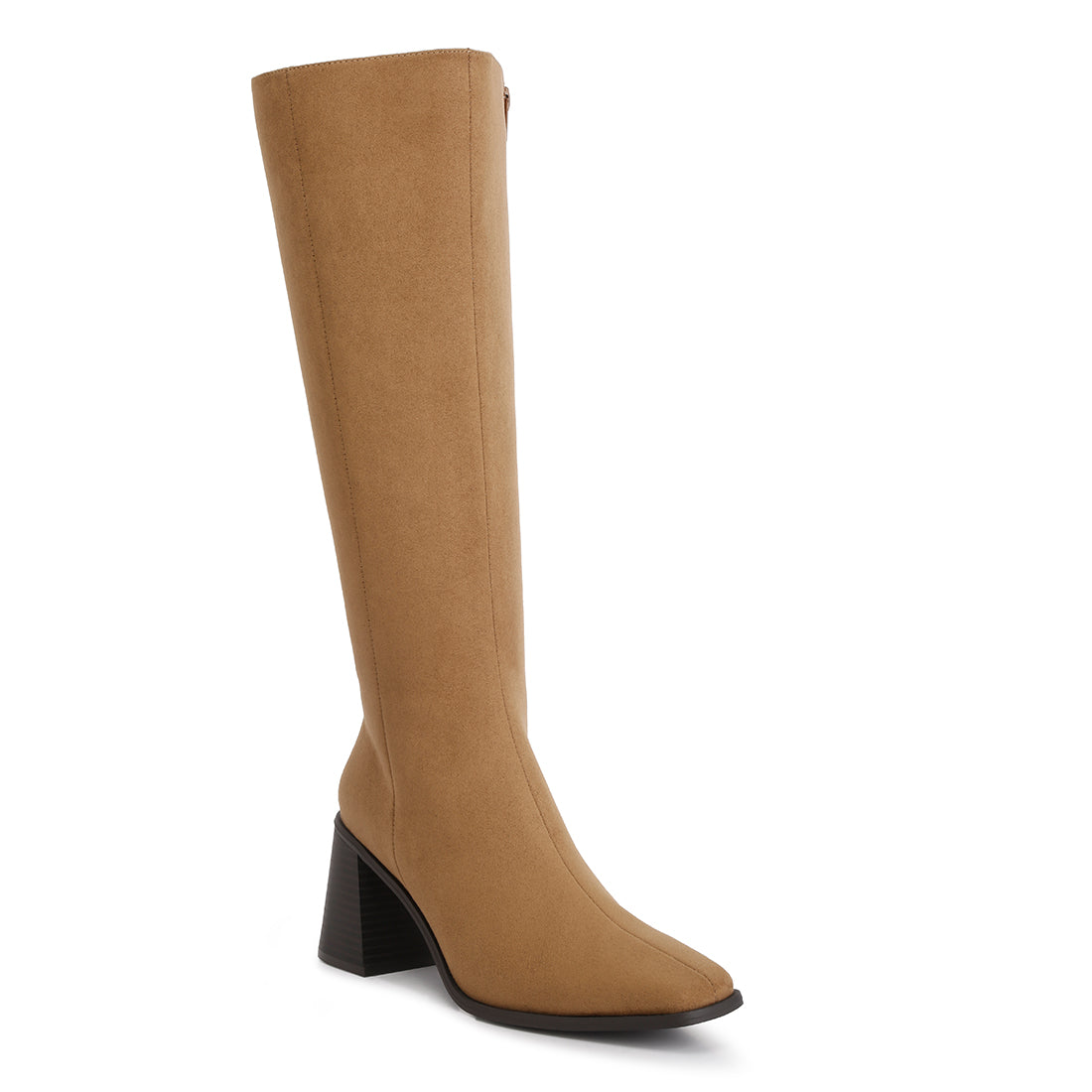 block heel calf length boots#color_camel