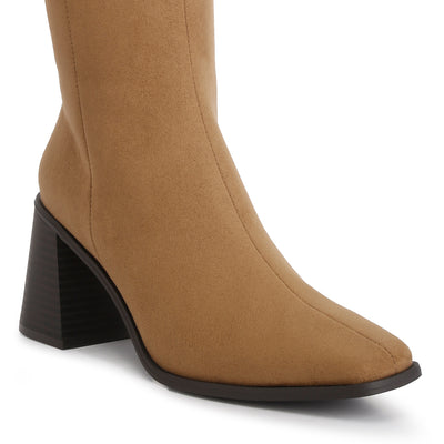 block heel calf length boots#color_camel