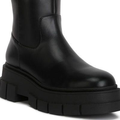 chunky platform knee length boots#color_black