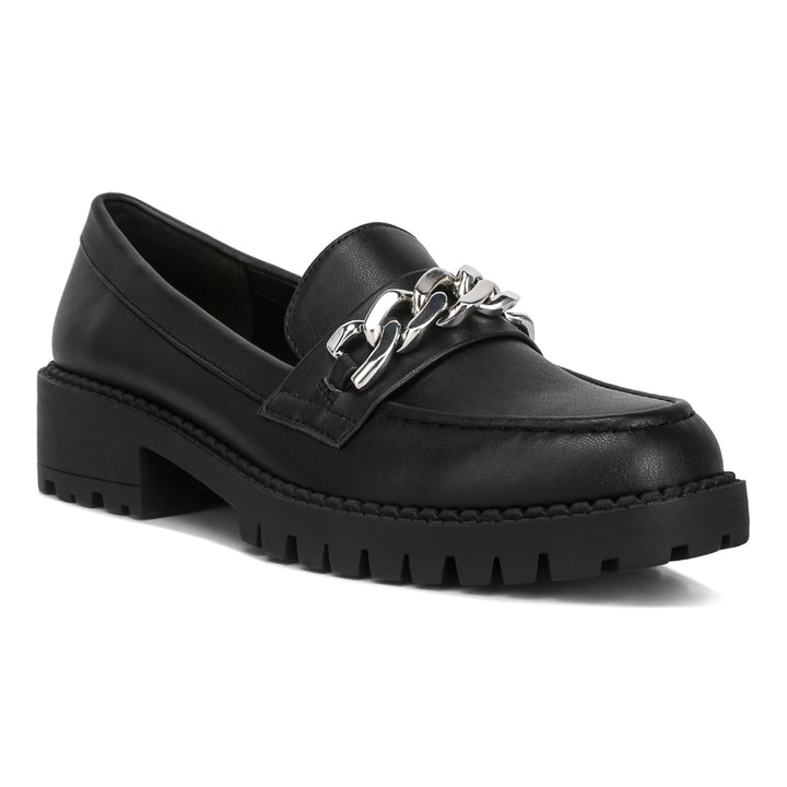 Black Chunky Block Heel Loafers