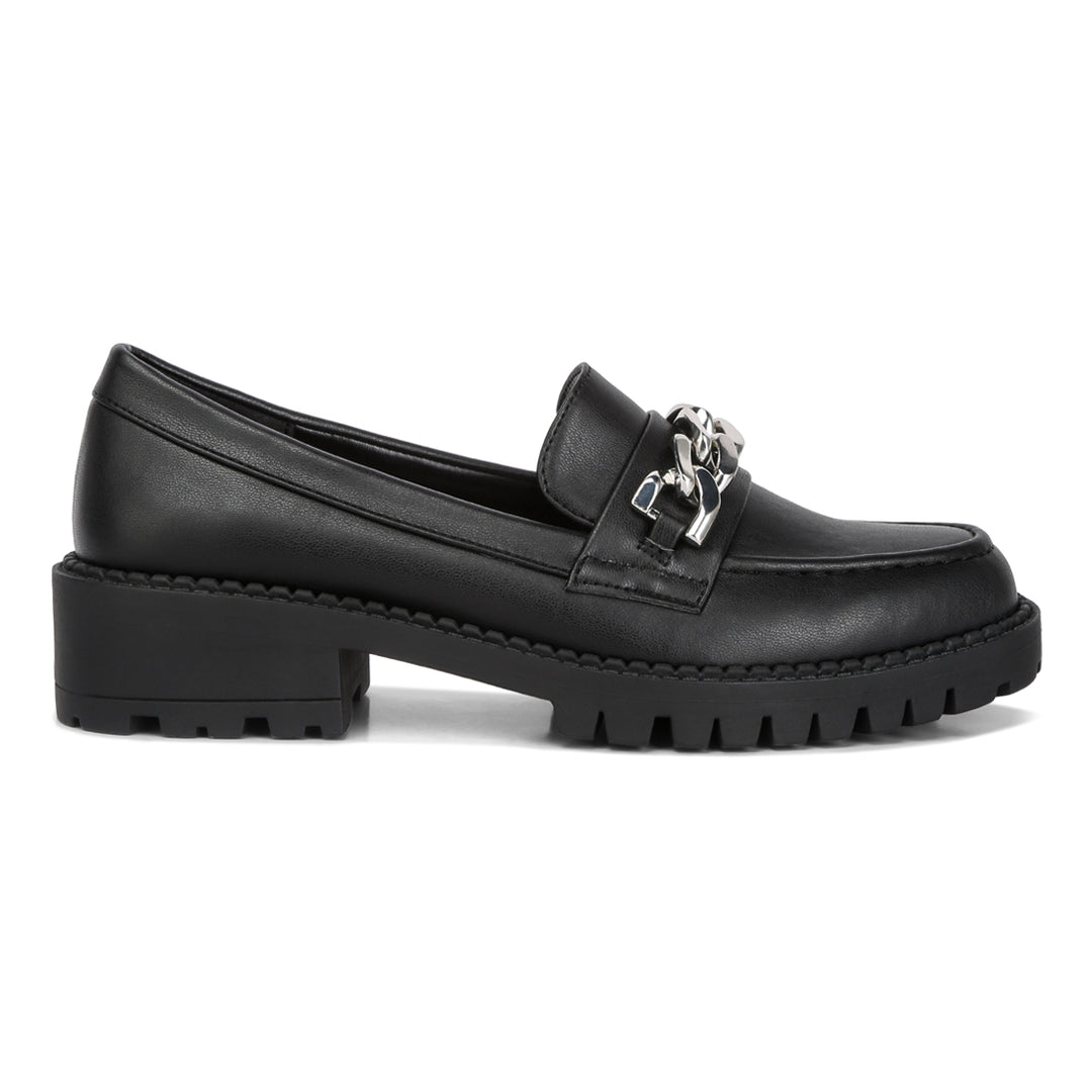 Black Chunky Block Heel Loafers