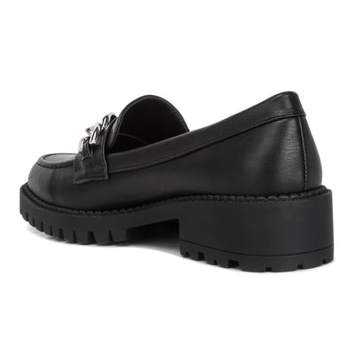 Black Chunky Block Heel Loafers