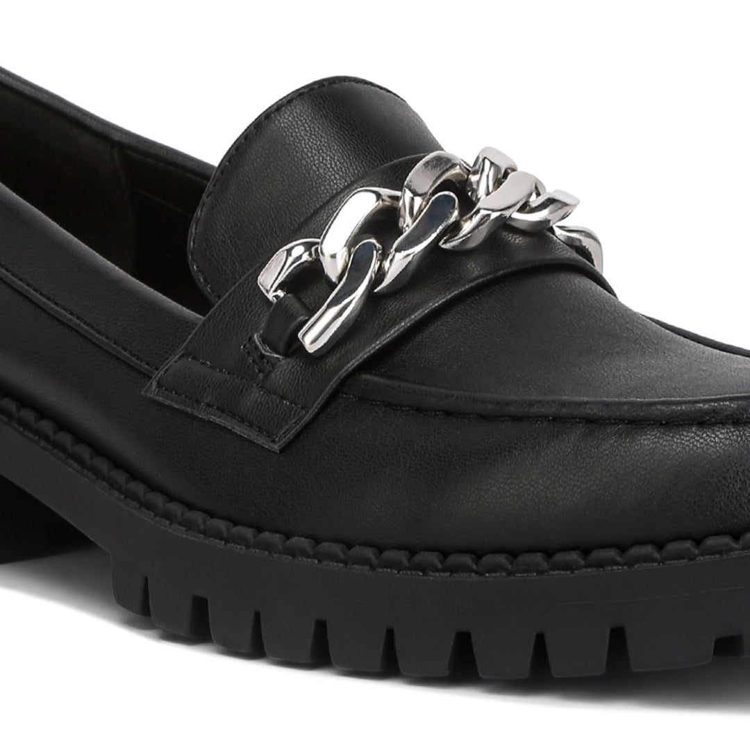 Black Chunky Block Heel Loafers