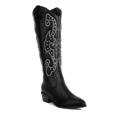 reyes patchwork studded cowboy boots#color_black